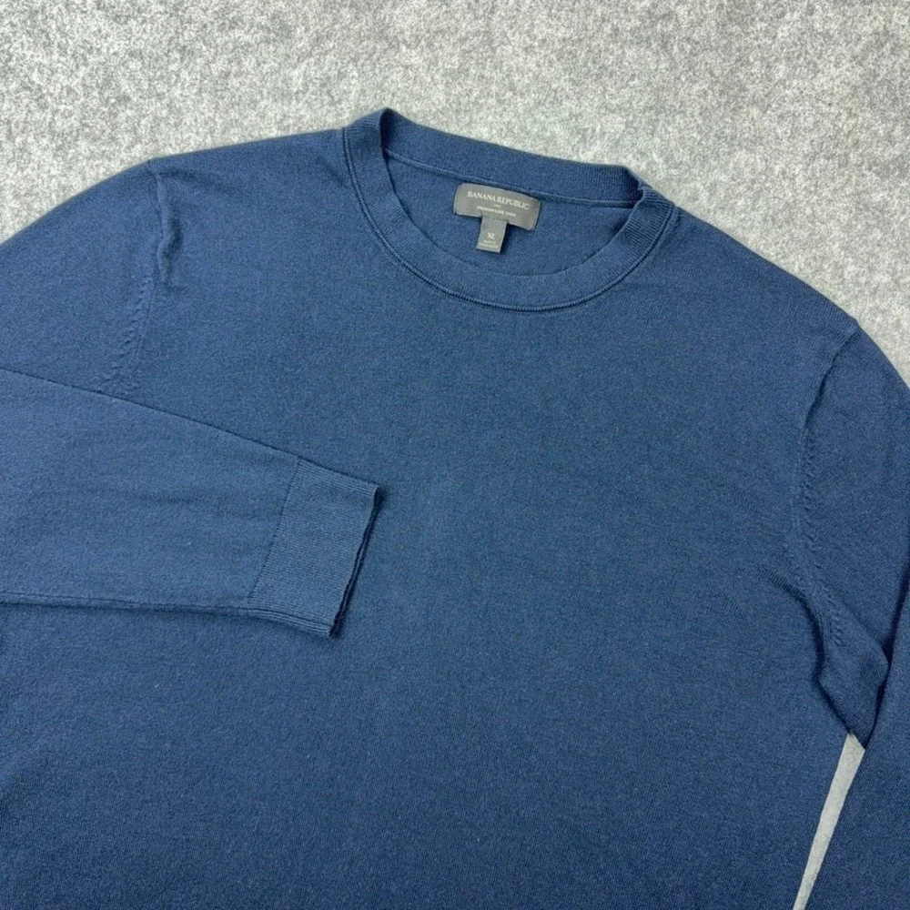 Banana‎ Republic Sweater Mens XL Blue Premium Luxe Yarn Silk Cashmere Crewneck